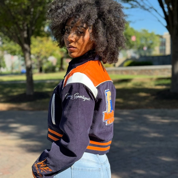 MORGAN STATE LEATHERROY CROP VARSITY JACKET - Gainz Sportsgear LLC.