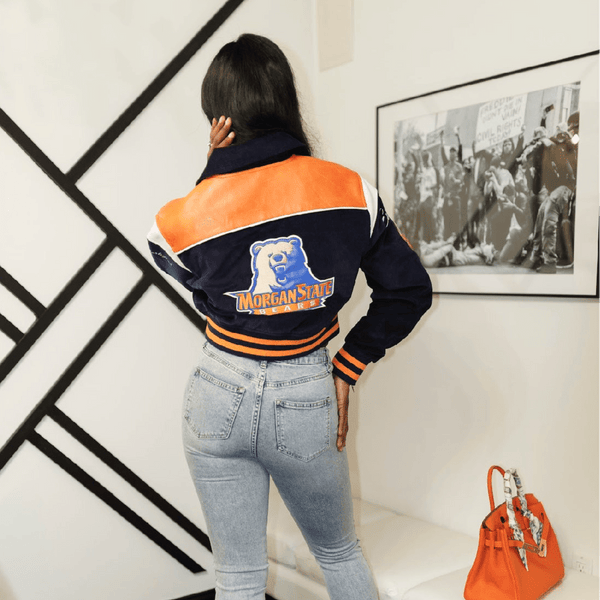 MORGAN STATE LEATHERROY CROP VARSITY JACKET - Gainz Sportsgear LLC.