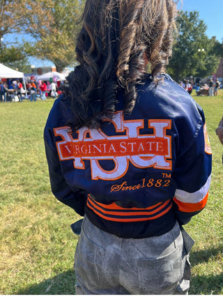VIRGINIA STATE UNIVERSITY CROP BOMBER JACKET - Gainz Sportsgear LLC.