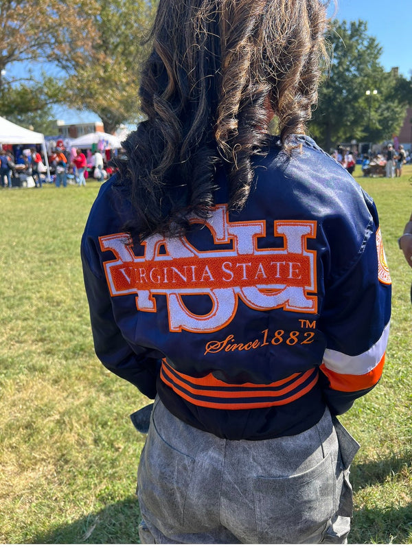 VIRGINIA STATE UNIVERSITY CROP BOMBER JACKET - Gainz Sportsgear LLC.