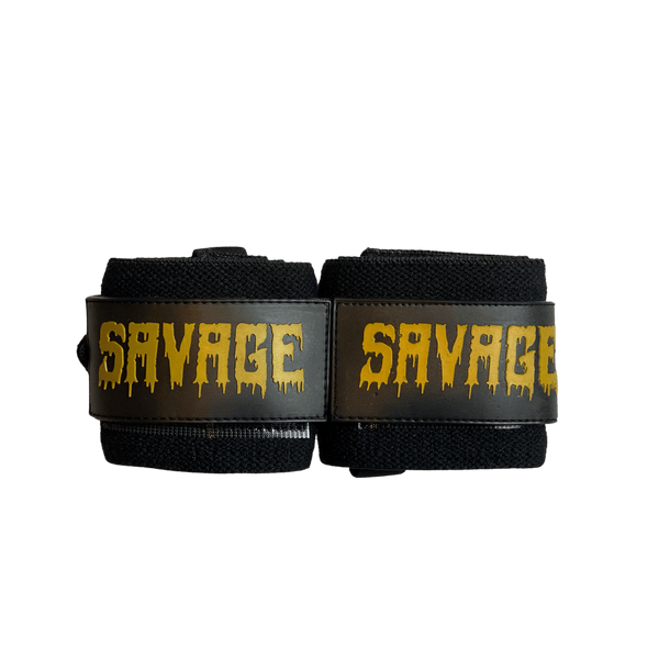 Black & Old Gold "Savage" Wrist Wraps 18" (USPA Approved) - Gainz Sportsgear LLC.