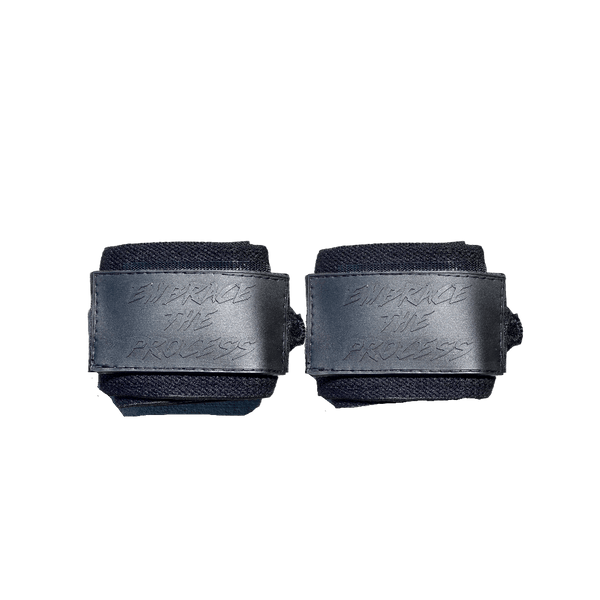 Black on Black "Embrace The Process" Wrist Wraps 18" (USPA Approved) - Gainz Sportsgear LLC.