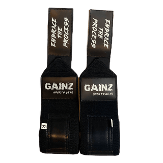 Black & White "Embrace The Process" Wrist Wraps 18" (USPA Approved) - Gainz Sportsgear LLC.