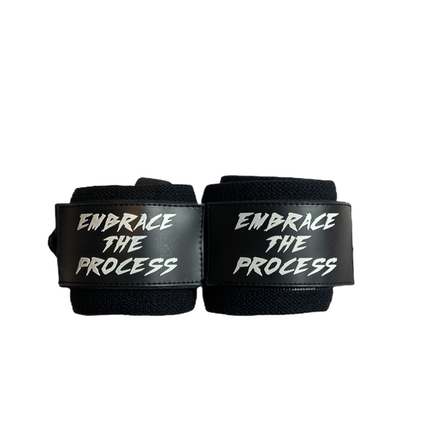 Black & White "Embrace The Process" Wrist Wraps 18" (USPA Approved) - Gainz Sportsgear LLC.