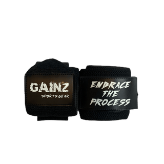 Black & White "Embrace The Process" Wrist Wraps 18" (USPA Approved) - Gainz Sportsgear LLC.