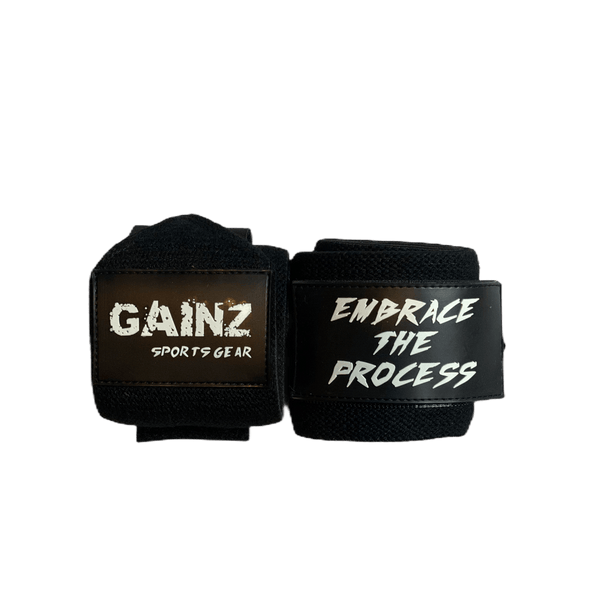 Black & White "Embrace The Process" Wrist Wraps 18" (USPA Approved) - Gainz Sportsgear LLC.