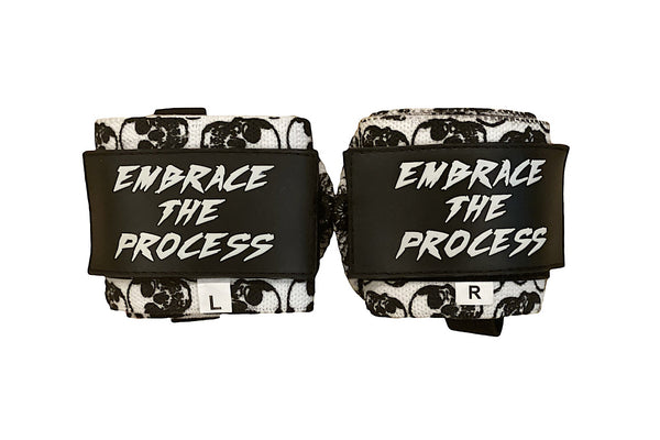 Black & White Skull Wrist Wraps 18" (USPA Approved) - Gainz Sportsgear LLC.