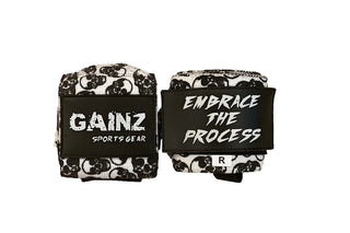 Black & White Skull Wrist Wraps 18" (USPA Approved) - Gainz Sportsgear LLC.
