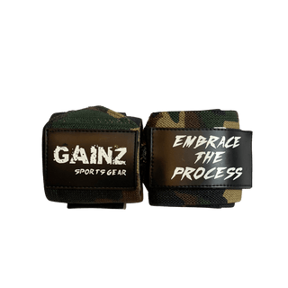 Camo Green "Embrace The Process" Wrist Wraps 18" (USPA Approved) - Gainz Sportsgear LLC.