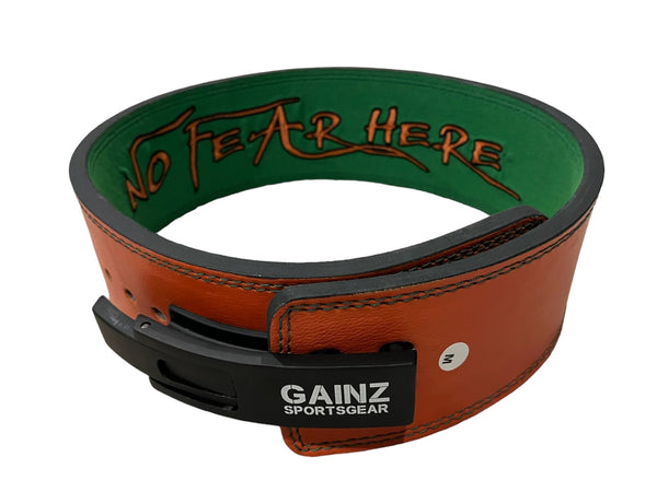 Gainz Sportsgear 10MM Lever Belt Orange/Green Combo - Gainz Sportsgear LLC.