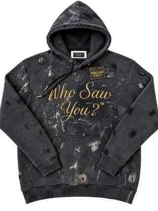 WHO SAW YOU? DISTRESSED PATCH HOODIE