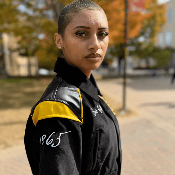 BOWIE STATE LEATHERROY CROP VARSITY JACKET (LADIES) - Gainz Sportsgear LLC.