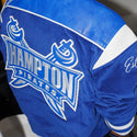 HAMPTON UNIVERSITY LEATHERROY CROP VARSITY JACKET (LADIES) - Gainz Sportsgear LLC.