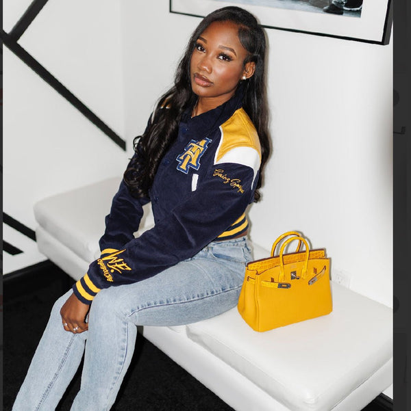 NORTH CAROLINA A&T LEATHERROY CROP VARSITY JACKET (Copy) - Gainz Sportsgear LLC.