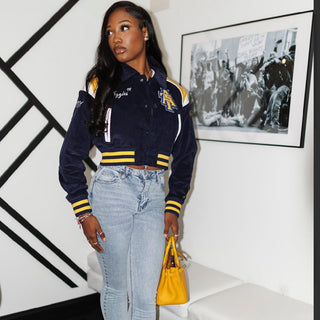 NORTH CAROLINA A&T LEATHERROY CROP VARSITY JACKET (Copy) - Gainz Sportsgear LLC.