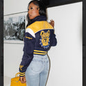 NORTH CAROLINA A&T LEATHERROY CROP VARSITY JACKET (Copy) - Gainz Sportsgear LLC.