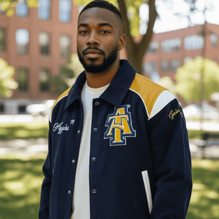 NORTH CAROLINA A&T LEATHERROY VARSITY JACKET (Unisex Full Design) - Gainz Sportsgear LLC.