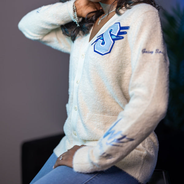SPELMAN COLLEGE CREAM (MOHAIR) CARDIGAN - Gainz Sportsgear LLC.