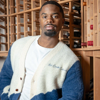 WE CREATE CULTURE® BLUE & WHITE MOHAIR CARDIGAN (UNISEX) - Gainz Sportsgear LLC.