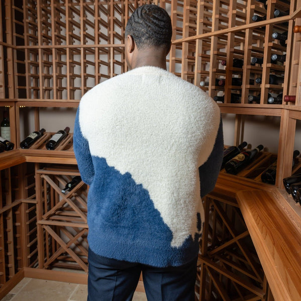 WE CREATE CULTURE® BLUE & WHITE MOHAIR CARDIGAN (UNISEX) - Gainz Sportsgear LLC.