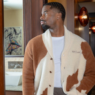 WE CREATE CULTURE® COWHIDE SHAWL COLLAR MOHAIR CARDIGAN (UNISEX) - Gainz Sportsgear LLC.