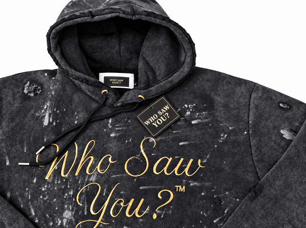 WHO SAW YOU? DISTRESSED PATCH HOODIE - Gainz Sportsgear LLC.