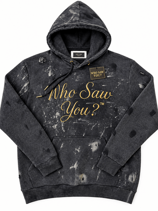 WHO SAW YOU? DISTRESSED PATCH HOODIE - Gainz Sportsgear LLC.