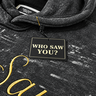 WHO SAW YOU? DISTRESSED PATCH HOODIE - Gainz Sportsgear LLC.