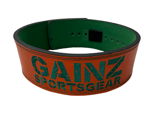 Gainz Sportsgear 10MM Lever Belt Orange/Green Combo