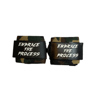 Camo Green "Embrace The Process" Wrist Wraps 18" (USPA Approved) - Gainz Sportsgear LLC.